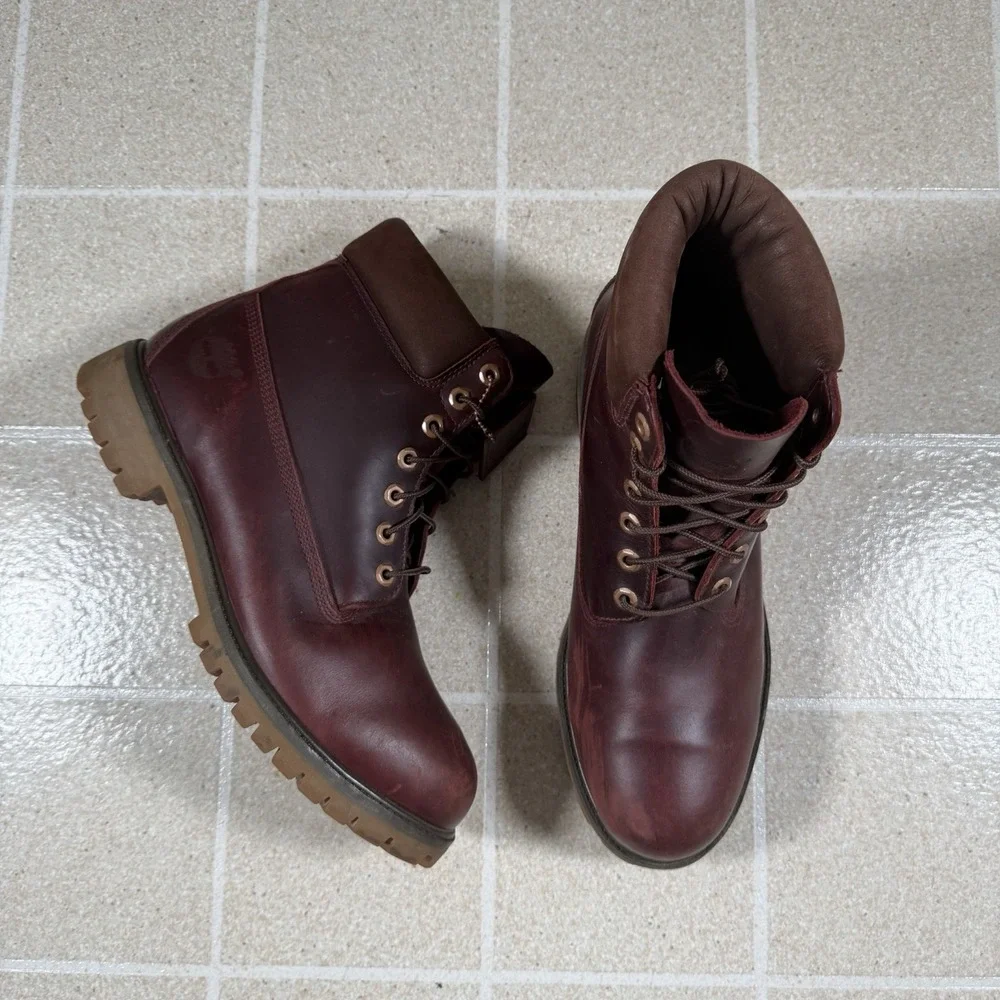 Timberland Heritage Premium 6-Inch Waterproof Boots Size 11.5 Burgundy Leather